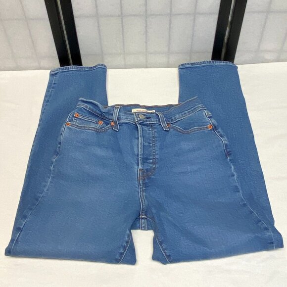 Stretch Vintage Inspired Button Fly Jeans Medium Wash Levi's Wedgie Straight - Picture 8 of 15